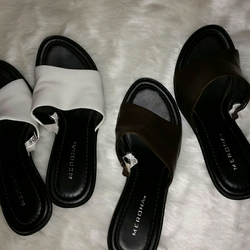 2 PAIRS OF SANDALS BROWN & WHITE 6 1/2